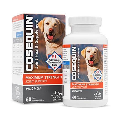 Nutramax Cosequin Maximum Strength Joint Health Supplement for Dogs - With Glucosamine, Chondroitin, and MSM, 60 Chewable Tablets