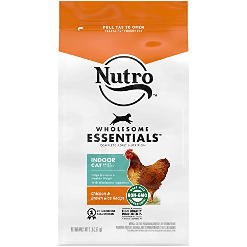 NUTRO WHOLESOME ESSENTIALS Natural Dry Cat Food, Indoor Cat Adult Chicken & Brown Rice Recipe Cat Kibble, 5 lb. Bag