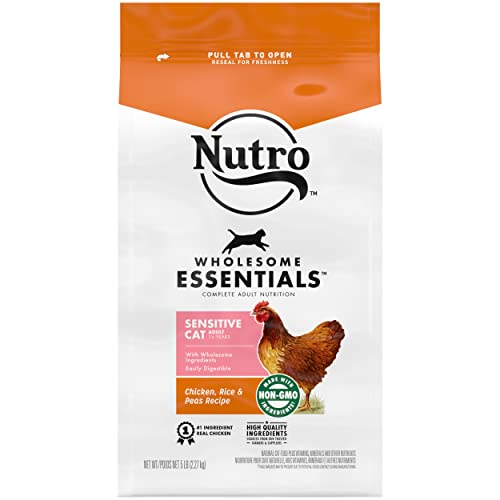 NUTRO WHOLESOME ESSENTIALS Natural Dry Cat Food, Sensitive Cat Chicken, Rice & Peas Recipe Cat Kibble, 5 lb. Bag