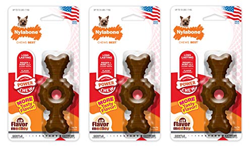 Nylabone 3 Pack of Power Chew Textured Ring Bones, Petite, Flavor Medley, for Dogs Up to 15 Pounds, Made in The USA