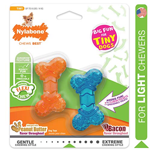 Nylabone Moderate Chew FlexiChew Bone Bones Peanut Butter & Bacon XX-Small/Tiny (2 Count)