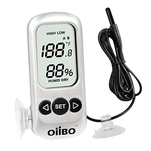 OIIBO Reptile Digital Thermometer Hygrometer with Alarm, 2-Channel Temperature and Humidity Meter Gauge with Probe for Pet Rearing Box Reptile Terrarium Temperature and Hygrometer