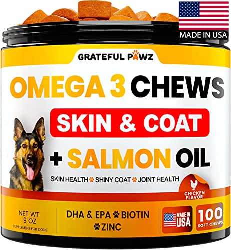 Omega 3 for Dogs - Fish Oil for Dogs Chews - Allergy and Dog Itch Relief - Dog Anti Shedding Supplement - Joint Health Treatment - Dog Skin and Coat Supplement - Salmon Oil - EPA & DHA Fatty Acids