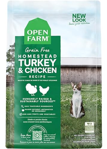 Open Farm Homestead Turkey & Chicken Grain-Free Dry Cat Food, Wild-Caught Fish Recipe with Non-GMO Superfoods and No Artificial Flavors or Preservatives, 2 lbs