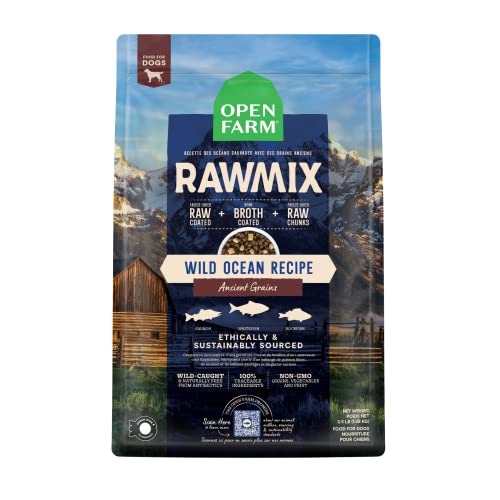 Open Farm RawMix Ancient Grains Wild-Ocean Recipe for Dogs, Includes Kibble, Bone Broth, and Freeze Dried Raw, Inspired by The Wild, Humanely Raised Protein and Non-GMO Fruits and Veggies, 3.5 lb