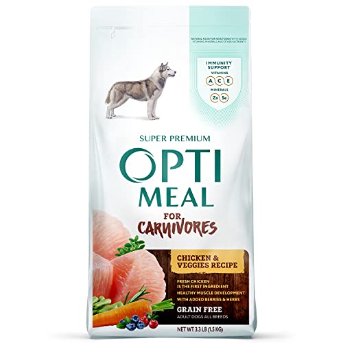 OPtimeal Grain-Free Dog Food - Proudly Ukrainian - Balanced Dog Food Dry Recipe with Immunity Support, Non-Grain Dry Dog Food for All Dog Breeds (3.3 lbs, Chicken & Veggies)