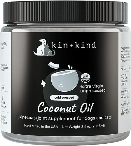 Organic Coconut Oil Pet Supplement for Dogs and Cats - Safe, Natural Skin and Coat Support with Cold Pressed Extra Virgin Coconut Oil - Itchy Skin, Dry Cracked Noses & Dry Skin Treatment - Made in USA