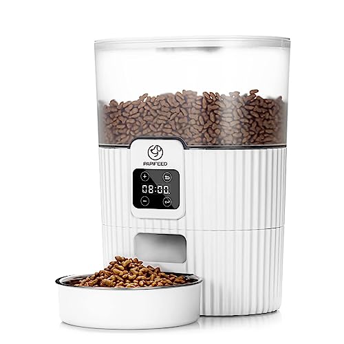 PAPIFEED Cordless Automatic Cat Feeders: Programmable Feeding Schedule & Portion Control, Dry Food Dispenser with Stainless Steel Bowl, Timed Feeder for Cats, Dogs, Multiple Pets (15 Cup Food Storage)