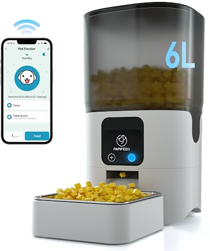 PAPIFEED Smart Automatic Cat Food Dispenser: WiFi Pet Feeder with APP Control for Remote Feeding,Detachable for Easy Clean, Automatic Cat Feeder with Alexa,1-30 Meals Per Day for Large Dog (6L/25Cup)