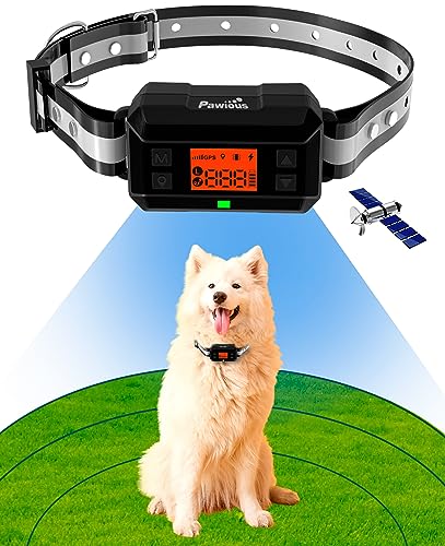 Pawious GPS Dog Fence - 2nd Gen with GPS Signal Boost and AI Scene Recognition - Radius 98-3300ft, IPX7 Waterproof, Wireless Dog Fence for Medium and Large Dogs, Size 9-23in - The Newest Model