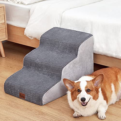 Pawque Dog Stairs and Ramp for High Bed Or Couch, Non-Slip Balanced Pet Steps Easy to Walk for Small, Medium & Short Legged Older Dog, Pet Safe Up to 50 lbs, 3 Steps