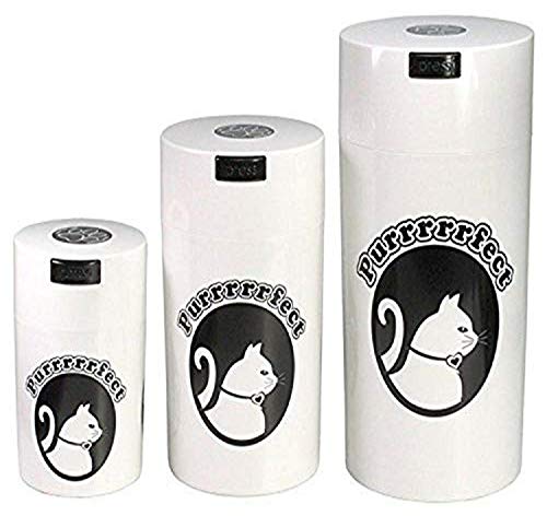 Pawvacs Set of 3 ( 6, 12, 24 Ounce ) Vacuum Sealed Pet Food Storage Containers; White Cap & Body/Black Cat