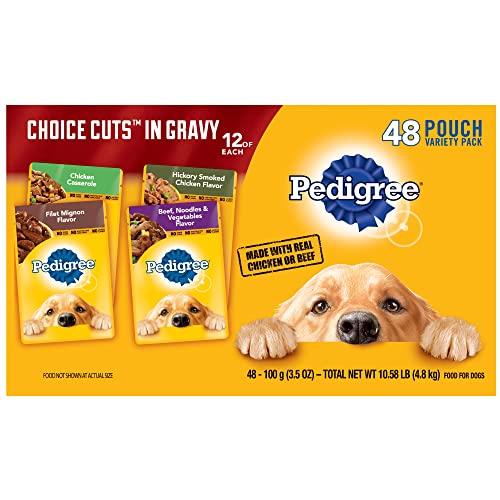 Pedigree Choice CUTS in Gravy Adult Soft Wet Dog Food, 48 Pouch Variety Pack, 3.5 oz. Pouches