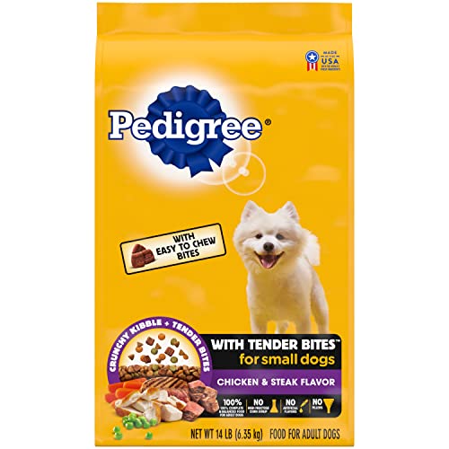 Pedigree with Tender Bites for Small Dogs, Complete Nutrition Adult Dry Dog Food, Chicken & Steak Flavor Dog Kibble, 14 lb. Bag