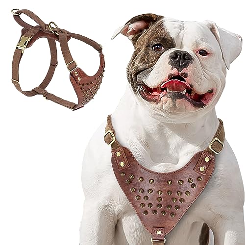 PET ARTIST Genuine Leather Dog Harness for Large Dogs,Tracking Dog Harness Vest Soft for Big Dogs Corso/Catahoula/German Shepard/Boxer/Lab/Doberman/Rottweiler/Pit