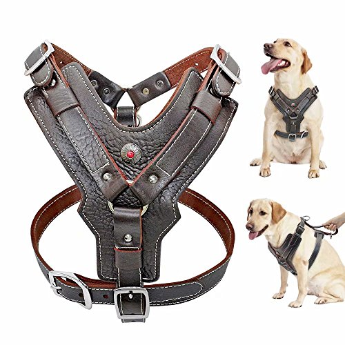 PET ARTIST Genuine Leather Large Dog Harness Heavy Duty Vest Soft for Big Dogs Corso/Catahoula/European Doberman/German Shepard/Boxer /Lab/Doberman/Rottweiler/Pit/Rottweiler/Bull Mastiff