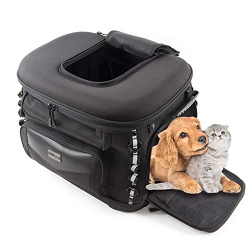 Pet Carrier Portable Weather Resistant Motorcycle Dog/Cat Carrier Crate for Luggage Rack or Passenger Seat with Sissy Bar Straps