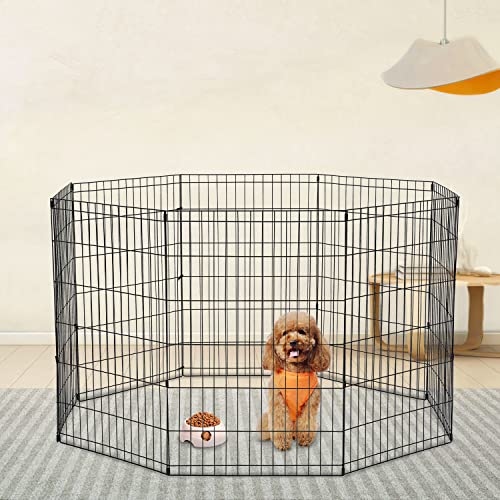 Pet Dog Playpen 8 Panel 24" Metal Portable Foldable Indoor Outdoor Cat Puppy Exercise Pen Animal Wire Yard Dog Fence Crate Kennel for Small Medium Large Dogs Black