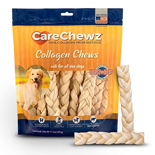 Pet Factory CareChewz Collagen 6-7" Skinny Braided Sticks Dog Chew Treats - Natural Flavor, 15 Count/1 Pack