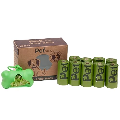 Pet Faves Biodegradable Dog Poop Bags -100% Leak-Proof, Strong and Extra Long Poop Bags for Dogs and Cats waste bag, Lavender Scented- 150 Count, with bag dispenser