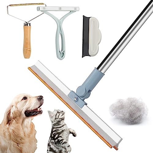 Pet Hair Remover for Carpet, 4pcs Adjustable Long Handle Dog Hair Rake for Carpe, Pet Hair Floor Brush, Hair Rake for Brush Reusable Cat Hair Remover Tool Furniture Protect Sofa, Carpets, Floor Mats