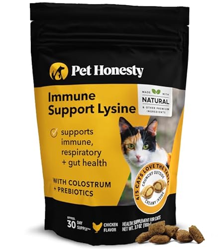 Pet Honesty Cat Immune Support Lysine - Cat Allergy Relief - Sneezing, Runny Nose, Watery Eyes - Cat Supplements & Vitamins with Omega 3s, L-Lysine, Antioxidants, Colostrum - Chicken (30 Day Supply)