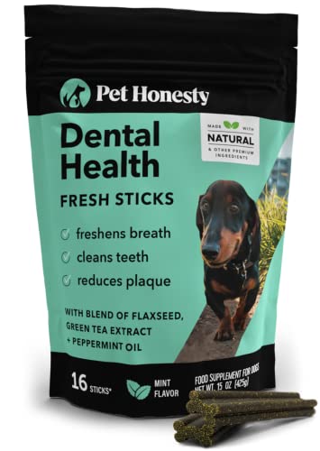 Pet Honesty Dental Health Fresh Sticks - Oral Hygiene Dental Sticks for Dogs - Dental Dog Chews - Freshen Dog Breath, Reduce Plaque + Tartar - 16 Sticks