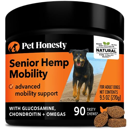 Pet Honesty Senior Hemp Mobility - Hip & Joint Supplement for Senior Dogs - Hemp Oil & Powder, Glucosamine, Collagen, MSM, Green Lipped Mussel, Support Mobility, Helps with Occasional Discomfort (90)