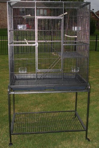 Pet Products Extra Large Wrought Iron Breeder Bird Flight Cage Side Breeding Nest Doors with Removable Rolling Stand (32 x 19 x 64H inches, Black Vein)