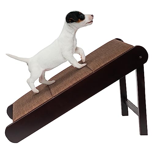 Pet Ramp - Foldable Wooden Dog Ramp for Getting onto Beds, Couches, or Into Vehicles - Dog Accessories for Small Dogs by PETMAKER (Brown)