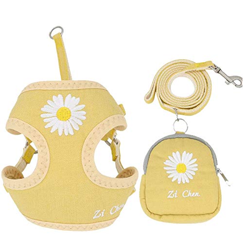 PETCARE Cute Small Dog Harness and Leash Set with Bags No Pull Daisy Dog Vest Harness Soft Breathable Mesh Puppy Dog Harness for Small Dogs Cats Spring Summer Yorkies Shih Tzu (Yellow,Small)