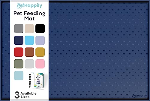 PetHappily Dog Food Mat - Raised Edges Dog Mat for Food and Water Prevent Spill, Waterproof Cat Food Mat Protect Floors, Easy Clean Dog Bowl Mats for Food and Water, Silicone Pet Food Mat with E-Book