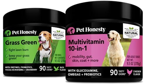 PetHonesty Grass Green + 10 in 1 Multivitamin Soft Chew Supplement Bundle - All-Natural Dog Vitamins for Overall Health, Dog Pee Grass Lawn Spot Saver, Grass Burn Spot, Probiotics for Dogs, Omega 3