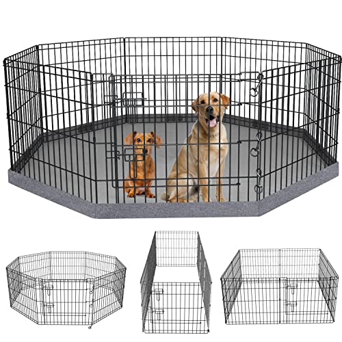 PETIME Foldable Metal Dog Exercise Pen/Pet Puppy Playpen Kennels Yard Fence Indoor/Outdoor 8 Panel 24" W x 30" H with Top Cover/Bottom Pad