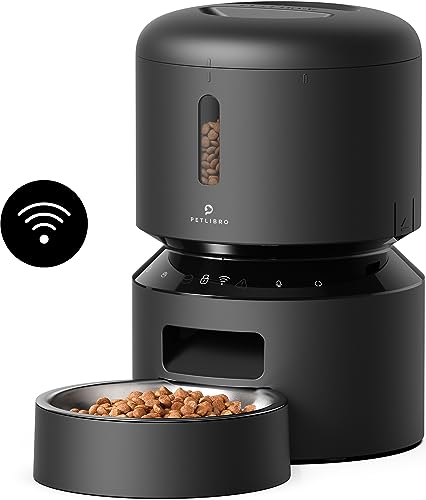 PETLIBRO Automatic Cat Feeder, 5G WiFi Pet Feeder with APP Control for Pet Dry Food, Low Food & Blockage Sensor, 3L & 1-10 Meals Per Day, Up to 10s Meal Call for Cat and Dog,Black