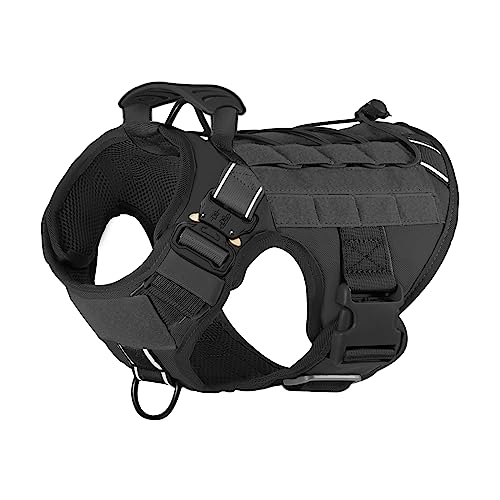 PETODAY Tactical Dog Harness for Large Dogs, Heavy Duty Dog Harness with Handle, No-Pull Service Dog Vest, Adjustable Military Dog Harness Molle Vest for Training Hunting Hiking, Black,L