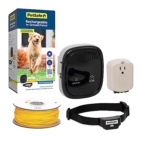 PetSafe Rechargeable In-Ground Pet Fence for Dogs and Cats over 5lb - from the Parent Company of INVISIBLE FENCE Brand - Waterproof Collar with Tone and Static Correction