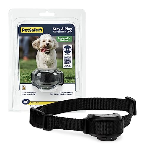 PetSafe Stay&Play Wireless Pet Fence with Replaceable Battery Collar, Covers up to 3/4 Acre, For Dogs&Cats over 5 lb, Waterproof Collar, Tone&Static, From Parent Company of INVISIBLE FENCE Brand