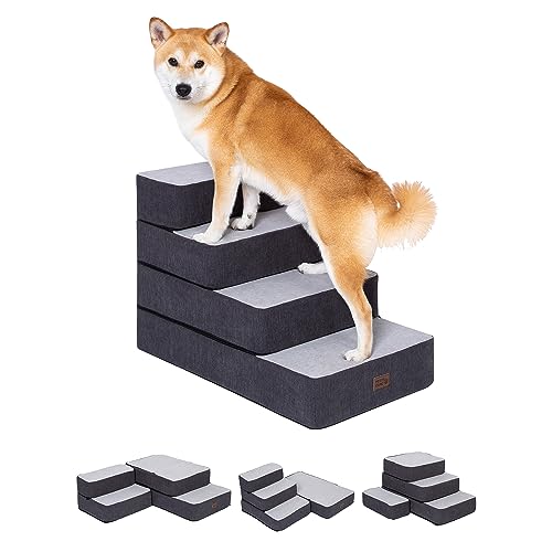 Pettycare Dog Stairs for Small Dogs, Stitching Foam Pet Steps for High Beds Sofas and Chairs, DIY Pet Stairs Anti-Skid Folding Dog Steps for Large Dog and Cats,4 Step, Grey