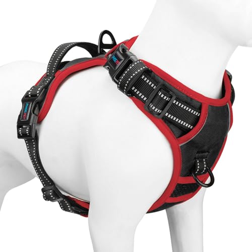 PHOEPET 2019 Upgraded No Pull Dog Harness, Reflective Adjustable Vest, with a Training Handle + 2 Metal Leash Hooks+ 3 Snap Buckles +4 Slide Buckles(L, Black)