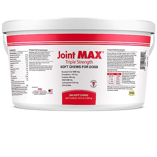 PHS Joint MAX Triple Strength (TS) Soft Chews for Dogs - Glucosamine, Chondroitin, MSM, Turmeric, Omega 3 - Hip and Joint Pain Relief and Support for Dogs - Made in USA - 240 Soft Chews