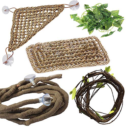 PINVNBY Bearded Dragon Accessories Lizard Hammock Jungle Climber Vines Flexible Leaves Habitat Reptile Decor for Climbing, Chameleon, Lizards, Gecko, Snakes