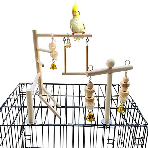 PINVNBY Bird Playground Parrot Play Gym Parakeet Cage Play Stand Wooden Perches Playpen Ladders Conure Chewing Climbing Swing Toy Birdcage Accessories for Small Cockatoo Cockatiel Lovebirds Budgie