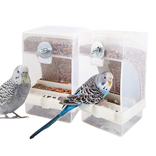 PINVNBY No-Mess Bird Feeder Parrot Automatic Feeder Seed Food Container Perch Cage Accessories for Budgerigar Canary Cockatiel Finch Parakeet Green Cheek Conures Parrotlets Lovebirds