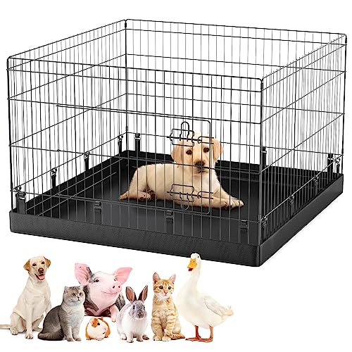 PJYuCien 24” Puppy Playpen, 4-Panel Exercise Dog Playpen with Bottom Pad Water-Proof, Heavy-Duty Metal Foldable Pet Playpen Crate Cage with Door for Small Animals Indoor/Outdoor, 36”L x 36”W x 24”H