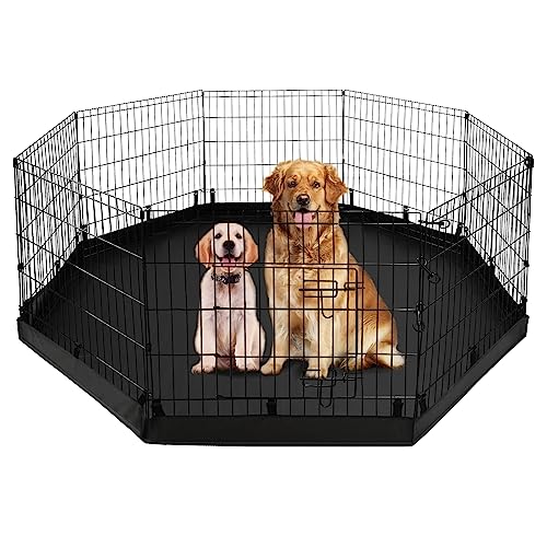 PJYuCien Dog Playpen - Metal Foldable Dog Exercise Pen, Pet Fence Puppy Crate Kennel Indoor Outdoor with 8 Panels 30”H & Bottom Pad for Small Medium Pets