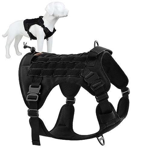 Plutus Pet Tactical Dog Harness with All Metal Buckles, Adjustable, No-Pull Service Dog Vest with Molle System for Small Medium Large Dogs (Black, M)