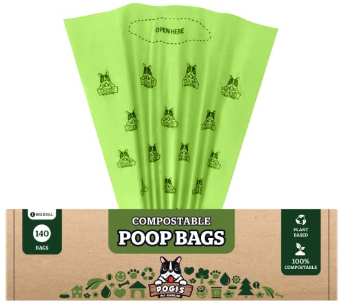 Pogi’s Compostable Dog Poop Bags - 140 Plant-based Grab & Go Dog Waste Bags - Leak-Proof, Extra-Large, ASTM D6400, EN 13432 Certified Poop Bags for Dogs