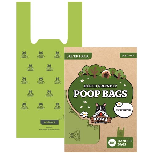 Pogi's Dog Poop Bags with Handles - 300 Unscented Doggy Poop Bags with Easy-Tie Handles - Leak-Proof, Ultra Thick Poop Bags for Dogs, Cat Poop Bags