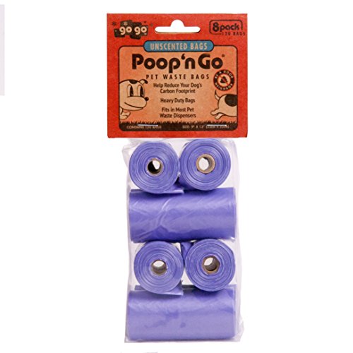 Poop 'n Go Purple Dog Poop Bags, 8 Roll Pack (120 Durable, 9" x 13") Pet Waste Bags, Non-Scented